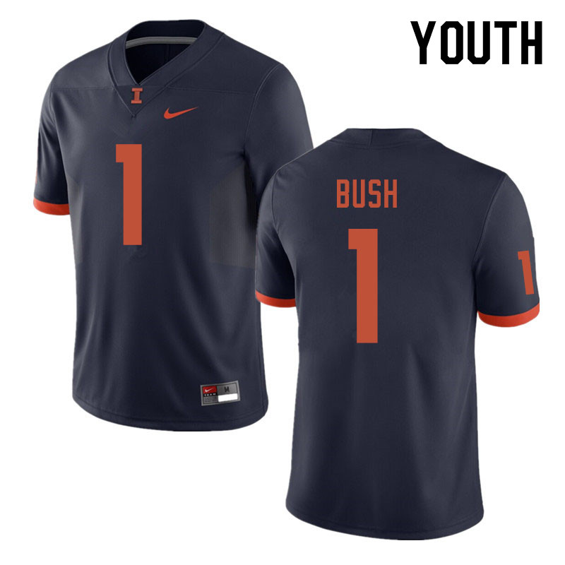 Youth #1 AJ Bush Illinois Fighting Illini College Football Jerseys Sale-Navy